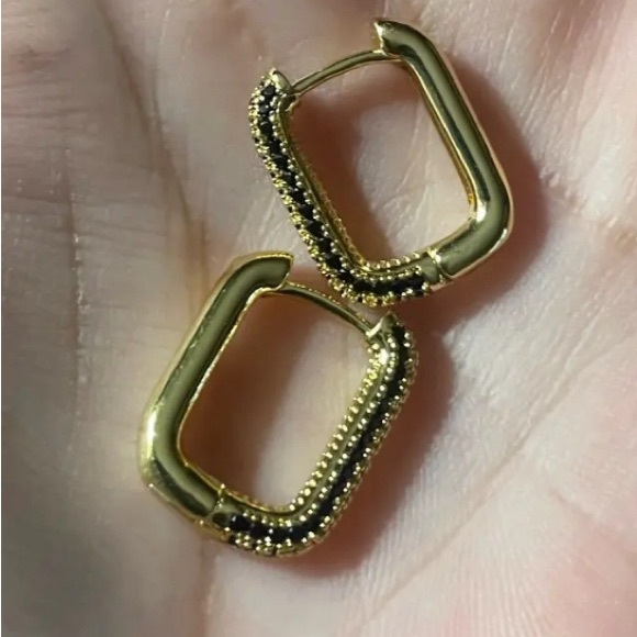 Black and Gold Rectangle Hoops - Picture 2 of 5